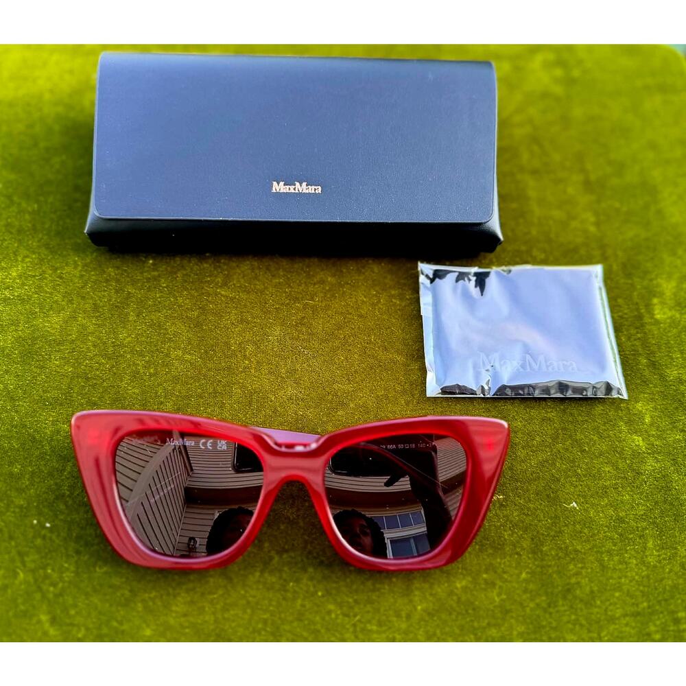 🌟  NEW Max Mara Glimpse5 Geometric Cat-Eye Sunglasses (Shiny Crimson Red)